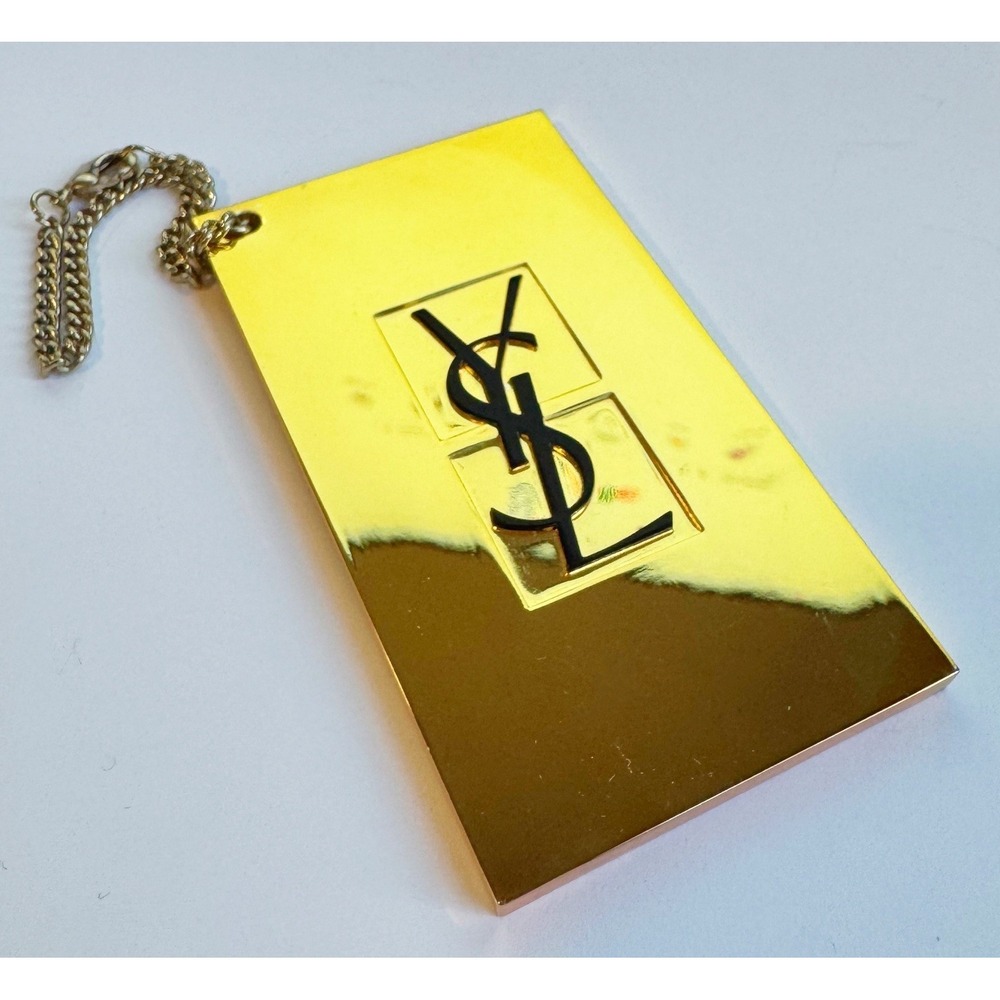 Yves Saint Laurent Novelty Mini Hand Mirror With Chain YSL Gold